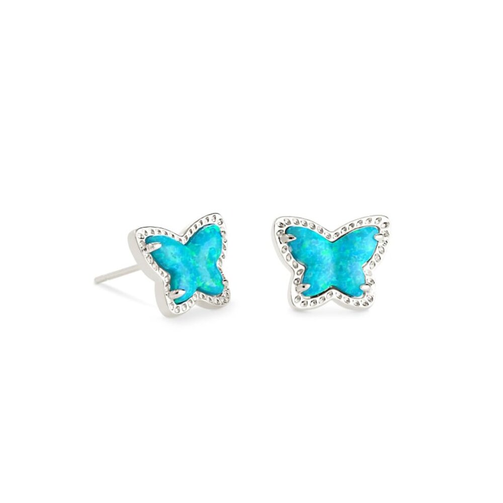 Kendra Scott Lillia Butterfly Turquoise Kyocera Opal studs earrings silver Tone - Picture 5 of 5